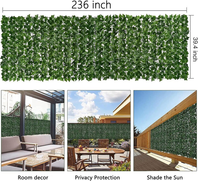 Comtelek Artificial Ivy Privacy Fence 236.2x39.4in Grass Wall Screen Fake Vines Balcony Fence Privacy Screen Cover, Faux Ivy Leaf Hedge Panels Wall Decoration for Outdoor Patio Apartment Backyard Deck Garden - Image 2